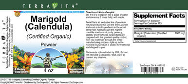 Terravita Marigold (Calendula) (Certified Organic) Powder (4 Oz, Zin: 517745)
