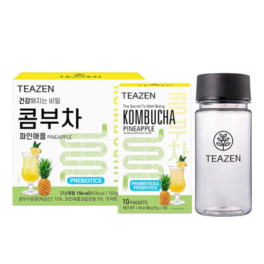 Teazen Kombucha Pineapple Flavor Variety Pack with Classic Eco Bottle (Kombucha Powder 40 Sticks Eco Bottle 1EA x 11.8oz)