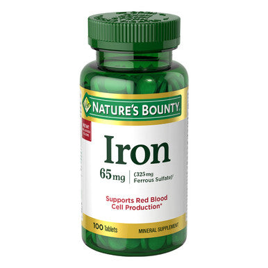 Nature's Bounty Iron 65Mg 325 Mg Ferrous Sulfate Cellular Energy Support Promotes Normal Red Blood Cell Production 100 Tablets
