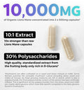 PURE CO Organic Lions Mane Supplement Capsules USDA Organic Mushroom Supplement Capsules with 1000mg Lion's Mane 10:1 Extract per Serving with 30% Polysaccharides Vegan and Non GMO 1 Month Supply
