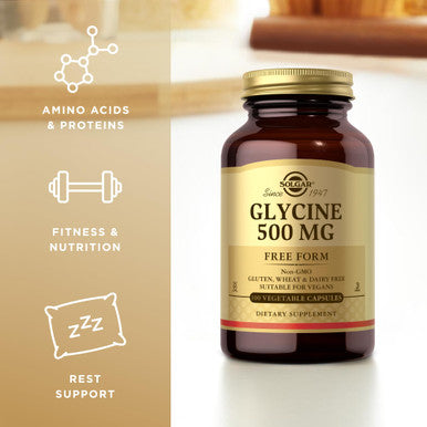 Solgar Glycine 500 Mg - 100 Vegetable Capsules - Non-Gmo Vegan Gluten Free Dairy Free Kosher - 100 Servings
