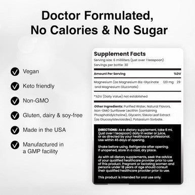 Liposomal Magnesium - High Absorption Liquid Magnesium Bisglycinate Vitamin Supplement - Supports Muscle Recovery, Relaxation, Memory & Cognitive Function For Men & Women