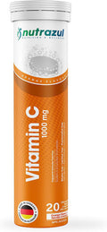 Nutrazul Vitamin C 1000mg Effervescent Tablets- Orange 20 s | 20 Days Supply | Gluten Free, Lactose Free, Sugar Free & Preservative Free | Maintains Immune Function
