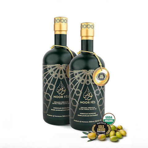 NOOR FÃƒÆ’Ã‹â€ S 20+ Awards EVOO | Polyphenol Rich 584 mg/kg | USDA Organic Extra Virgin Olive Oil | Moroccan Picholine | Cold Extracted Olive Oil | Great Gift for Chefs | 17 Oz.