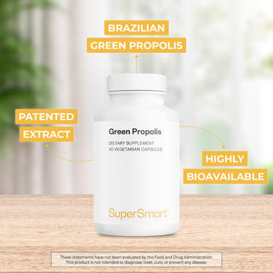 Supersmart Green Propolis 1200mg Per Serving Standardized to 5 Total Phenolic Acids 0.5 Artepillin C Immune System Booster Supplement Non GMO Gluten Free 90 Vegetarian Capsules