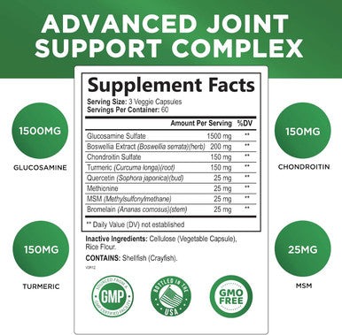 Nature'S Nutrition Glucosamine Chondroitin MSM Complex - Joint Support Supplement Turmeric & Boswellia Triple Strength Glucosamine Capsules - Support for Joint Health & Mobility with Quercetin Bromelain - 240 Capsules