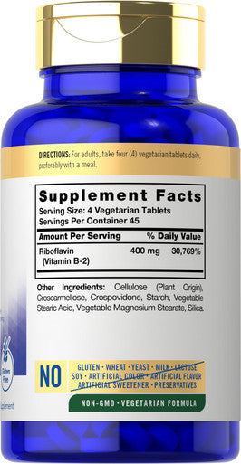 Carlyle Vitamin B-2 400Mg | 180 Tablets | Vegetarian, Non-Gmo, Gluten Free Supplement | Vitamin B2 Riboflavin