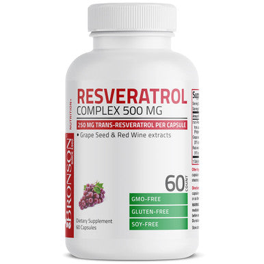 Bronson Resveratrol 500 Complex Standardized Resveratrol + Grape Seed and Red Wine Extract 60 Capsules