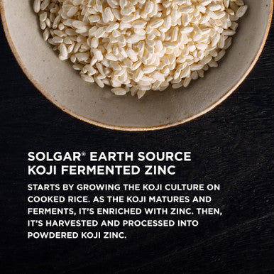 Solgar Earth Source Food Fermented Koji Zinc 25Mg 30 Vegetable Capsules - Higher-Absorption Bioavailable Zinc For Immune & Skin Health - Non-Gmo Vegan No Gluten No Dairy Kosher - 30 Servings