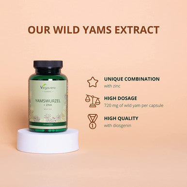 Wild Yam VegaveroÃƒâ€šÃ‚Â® | 1140 mg | with Zinc & Diosgenin | No Additives | 120 Vegan Capsules | Menopause Support* | Dioscorea villosa