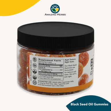 Amazing Herbs Organic Black Seed Oil Gummies - 500Mg Per Serving, Cold Pressed Black Cumin Seed, Made With Nigella Sativa, Helps Boost Immunity, Supports Healthy Digestion - Orange Flavor 60 Count