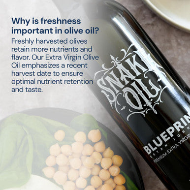 Blueprint by Bryan Johnson Olive Oil High Polyphenol Extra Virgin Olive Oil 400+ mg/kgCold Pressed Early Harvest First Cold Press Portuguese EVOO Keto Paleo NonGMO 750ml Glass Bottle