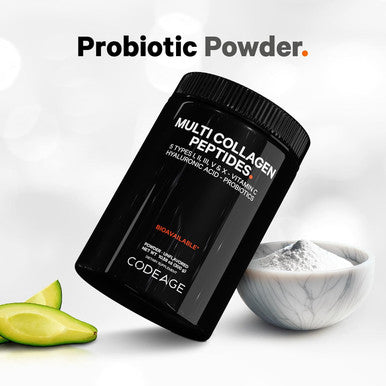Codeage Multi Collagen Peptides Powder + Probiotics Black Edition Vitamin C Hyaluronic Acid Powder Supplement Grass-Fed Hydrolyzed Zero Carbs Type I II III V & X Unflavored 10.58oz