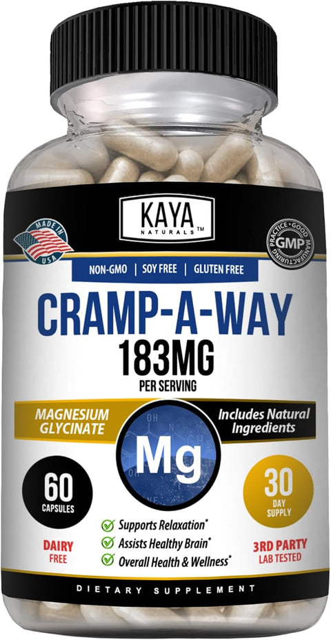 Kaya Naturals CrampAWay Magnesium Glycinate 183mg (180 Count (Pack of 1))