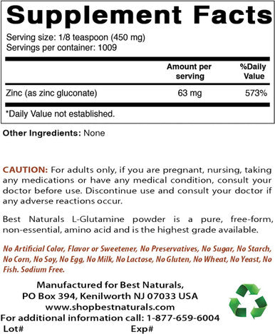 Best Naturals Zinc Gluconate Pure Powder 1 Pound