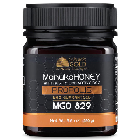 NatureÃ¢â‚¬â„¢s Gold Raw Manuka Honey with Australian Native Bee Propolis, MGO 829+ | 8.8oz (250g), 100% Pure Genuine Traceable Hive to Home