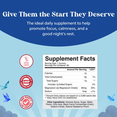Relaxing Calm Magnesium Gummies for Kids - Great Tasting Kids Magnesium Gummies for Nerve Bone and Muscle Health - Gelatin and Gluten Free Calm Gummies for Kids Wellness with 85mg Elemental Magnesium