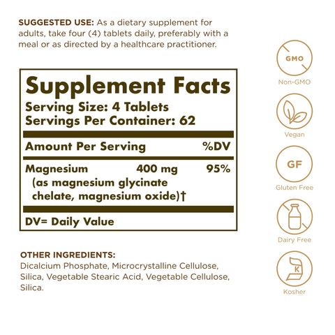 Solgar Chelated Magnesium - 250 Tablets Pack Of 2 - Supports Nerve & Muscle Function - Non-Gmo Vegan Gluten Free Dairy Free Kosher - Approx 124 Servings