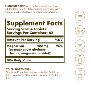 Solgar Chelated Magnesium - 250 Tablets Pack Of 2 - Supports Nerve & Muscle Function - Non-Gmo Vegan Gluten Free Dairy Free Kosher - Approx 124 Servings