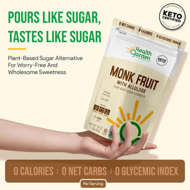 Health Garden Monk Fruit With Allulose Sweetener - Natural Plant-Based Sugar Tive With Zero Calories - Ideal For Keto Diets Gluten- Vegan And Non-Gmo - 2.5Lb