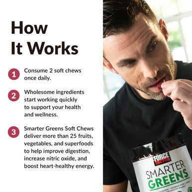 Force Factor Smarter Greens Superfood Chews, Greens and Superfoods with Probiotics, Antioxidants, and Fiber, Greens Supplement to Support Digestion, Nitric Oxide, and Energy,, 60 Soft Chews