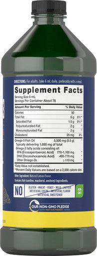 Omega 3 Fish Oil | 1650Mg | 32 Fl Oz (2 X 16Oz Bottles) | Lemon Flavor | Non-Gmo & Gluten Free Supplement