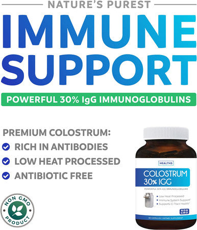 Colostrum 1000Mg Nongmo 30 Igg Immunoglobulins Immune System Support Gut Health Respiratory Health Supplement Low Heat Processed Bovine Colostrum 60 Capsules No Powder Or Pills