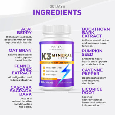 (2 Pack) K3 Mineral Weight Loss Pills For Women And Men - K3 Salt Mineral, Vitamin + K3 Capsules Supplement For Weight Loss - 60 Days Supply