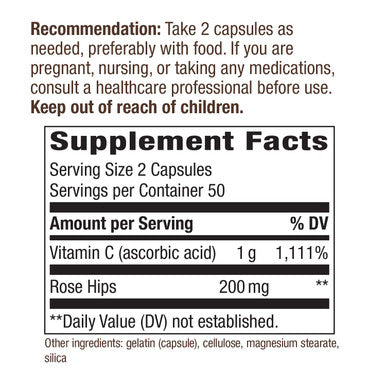 Nature'S Way Vitamin C With Rose Hips; 1000 Mg Per Serving; 100 Capsules