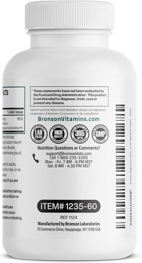 Bronson Magnesium Glycinate 400Mg Extra Strength, Vegetarian, Chelated For Absorption Gentle On The Stomach, Non-Gmo, 60 Tablets