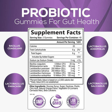 Daily Probiotic Gummies Extra Strength, 5 Billion CFU Probiotics for Men and Women, Digestive Health, Immune Support, Gluten Free, Nature's Non-GMO Supplement, Natural Orange Flavor - 120 Gummies