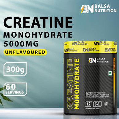 Balsa Nutrition Creatine Monohydrate Powder- 300g, 5g Per Serving (Unflavored) | Supports Muscle Strength, Workout & Performance Recovery, Produce Energy, Immune Booster | Non- GMO
