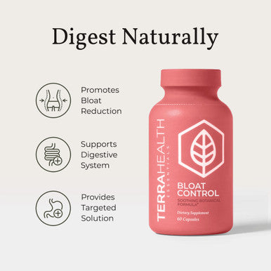 Terra Health Essentials Bloat Control | Fast-Acting No Bloat Relief w/Digestive Enzymes Probiotic Strains for Targeted Anti Bloat Support - Lactase Lipase Protease & Amylase for Digestive Health