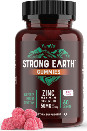 Strong Earth - 50Mg Zinc Gummies For Kids And Adults (60 Count) - Immune Support & Antioxidant Supplement - Delicious Natural Flavor Zinc Supplement Gummy - Gluten, Non Gmo, Vegan - Chewable Zinc