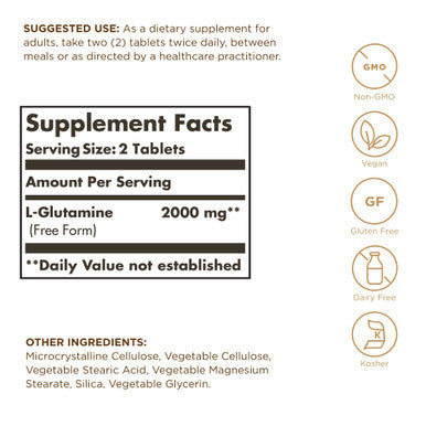 Solgar L-Glutamine 1000 Mg - 60 Tablets Pack Of 3 - Non-Gmo Vegan Gluten Free Kosher - 90 Total Servings