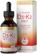 Carlyle Vitamin D3 With K2 Liquid Drops | 2 Fl Oz | Mk-7 Supplement