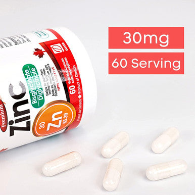 Nutrdom Zinc Bisglycinate 30mg, 60 Vegetable Capsules, Highly Bioavailable Formula, Chelated Supplement for Immune Health, Gluten Free, Made in Canada