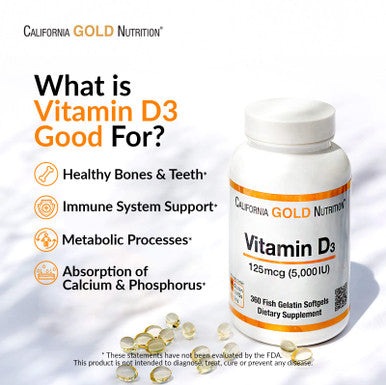 Vitamin D3, 50 Mcg (2,000 Iu), 360 Fish Gelatin Softgels, California Gold Nutrition 2 Pack