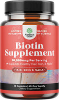 Natures Craft 10000 mcg Pure Biotin Pills for Women Men - Promotes Thicker and Fuller Hair. Natural Supplement for Shiny Thick Hair Growth - Vegetarian Vitamin Capsules - Get Clear Skin Strong Nails
