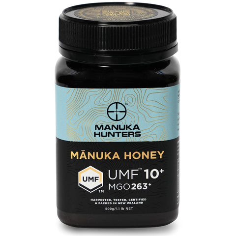 Manuka Hunters UMF 10+/MGO 263+ Certified New Zealand Manuka Honey - 100% Pure Natural Sweetener - Gluten, Dairy Free - Ideal for Tea, Coffee, Smoothies, and Baking - Sustainable - 8.8oz/250g Jar