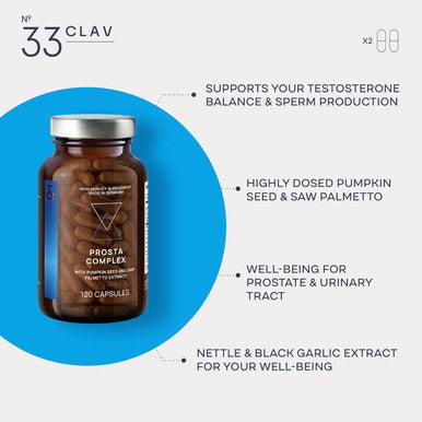 Clav Prostate Health Supplement For Men With Saw Palmetto, Pumpkin Seed, Black Garlic, Nettle Extract, Zinc & Selenium - 120 Capsules - Urinary Health & Prostate Support