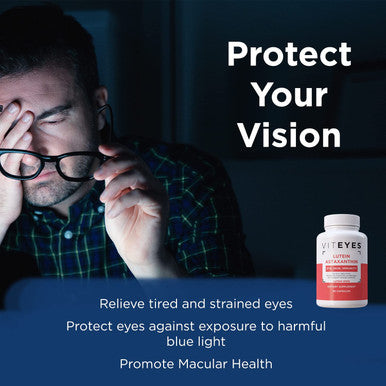 Viteyes Lutein Astaxanthin Relieve Eye Fatigue Hydrate Firm Skin Blue Light Protection Immune Support 20 mg Lutein 4 mg Astaxanthin Eye Vitamins Doctor Trusted Brand 30 Capsules