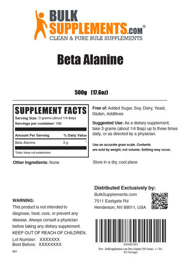 Bulksupplements.Com Creatine Monohydrate Powder (Micronized), 500G With Beta Alanine Powder, 500G - Unflavored, Gluten Free, No Fillers Bundle