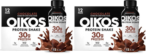 Oikos Protein Shake, Salted Caramel, 30g High Protein Drinks, Shelf Stable, Ready to Drink, 5g Prebiotic Fiber, 12 fl oz Bottle, 12 Count