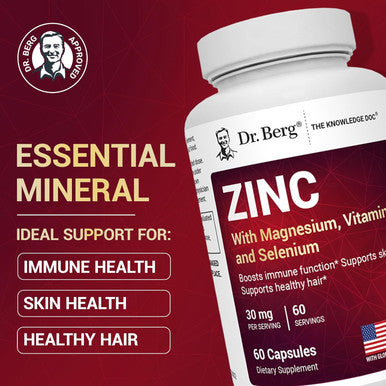 Dr. Berg Zinc 30Mg Enhanced With Magnesium Vitamin D3 Selenium and Copper Zinc Supplements For Men and Women Chelated Zinc For Immune Skin Hair and Nails Support 60 Capsules