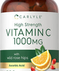 Carlyle Vitamin C 1000mg | 500 Vegetarian Caplets | Ascorbic Acid with Wild Rose Hips | High Strength Formula | Non-GMO and Gluten Free Supplement