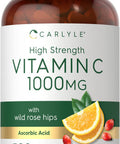 Carlyle Vitamin C 1000Mg | 500 Vegetarian Caplets | Ascorbic Acid With Wild Rose Hips | High Strength Formula | Non-Gmo And Glute