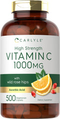 Carlyle Vitamin C 1000Mg | 500 Vegetarian Caplets | Ascorbic Acid With Wild Rose Hips | High Strength Formula | Non-Gmo And Glute