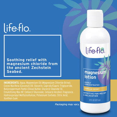 Life-flo Magnesium Lotion w/Concentrated Magnesium Chloride | Calms & Rejuvenates Muscles & Mind | Vanilla Scent (8 oz, Vanilla)