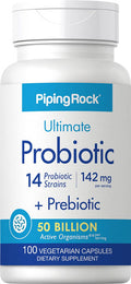 Piping Rock Probiotics With Prebiotics | 100 Vegetarian Capsules | 14 Strains 50 Billion Organisms | Non-Gmo Gluten Free Supplement